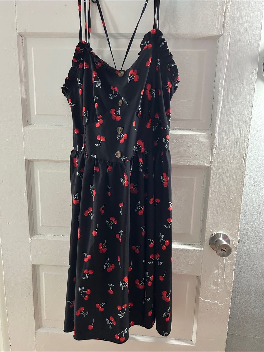 SHEIN Black Mini Dress with Red Cherry Print